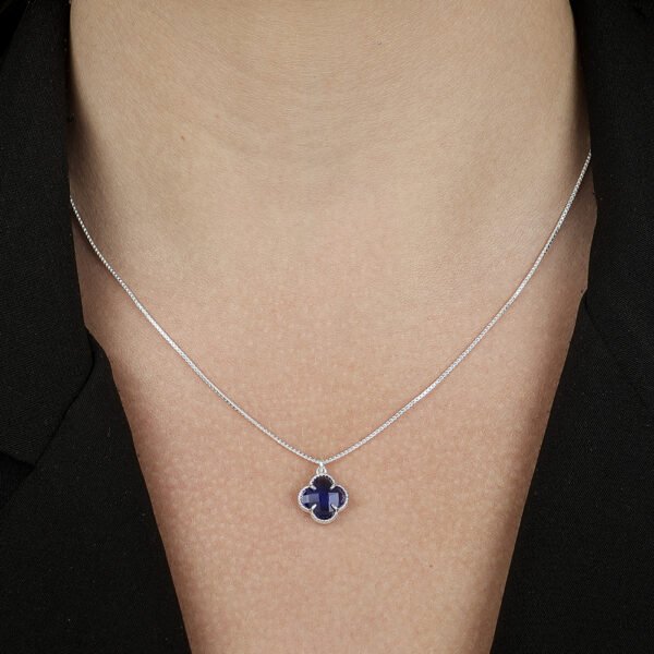 Colar Zircônia de Trevo Azul em Prata 925 - Imagem 2